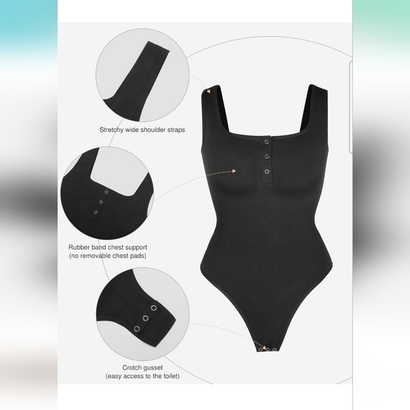 Popilush Black Button Down Sleeveless Tummy Control Tank Bodysuit Size 3XL/4XL - Picture 3 of 12